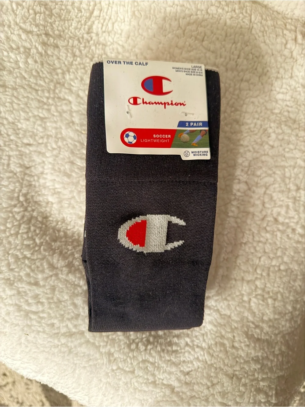 Champion Black Over-the-Calf Athletic Soccer Socks with Logo (2 Pair)